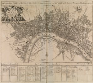 Een plan van de stad Londen, Westminster, borough of Southwark & de rivier de Theems