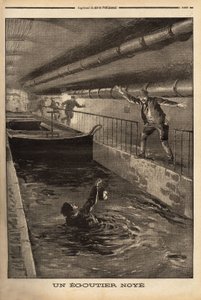 Een segutter uit Parijs verdrinkt door het schoonmaken van een modderige afleiding door Unknown artist