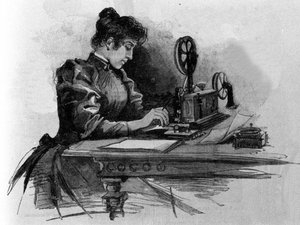 Een telegraafoperator uitgevonden door de Amerikaanse uitvinder Samuel Finley Breese Morse. Gravure uit de 19e eeuw