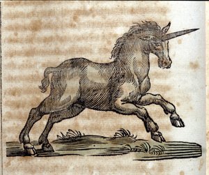 Eenhoorn, mythisch dier - Gravure uit een werk van Athanasius Kircher