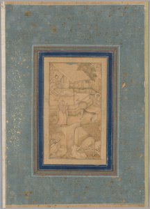 Een vrouw verwart een koe met de Engel des Doods, uit een Lichten van Canopus (Anwar-i Suhaili) van Kashifi (Iraans, d. 1504)