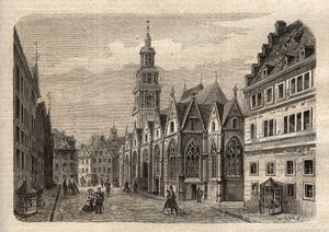 Aegidienkirche (Hannover) Duitsland - Hannover de Aegidienkerk, verwoest tijdens de Tweede Wereldoorlog - Hannover - De Aegidienkirche - gravure in 