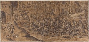 Aeneas verlaat de brandende stad Troje door Unknown artist
