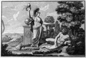 Allegorie van de Cisalpijnse Republiek (Cisalpina) opgericht door Napoleon Bonaparte op 27/06/1797 naar Frans model in Italië, die in 1802 de Italiaanse Republiek werd. De symbolen van de Franse Republiek zijn vertegenwoordigd. Gravure Museo del risorgimen