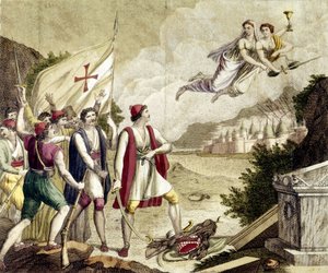 Allegorie van het ontwaken van het nationalistische gevoel van Griekenland onder Ottomaanse overheersing dat leidde tot de Griekse Onafhankelijkheidsoorlog (1821-1830) of de Griekse Revolutie. door Unknown artist