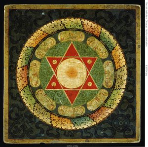 Altaartafel met mandala van vrouwelijk Tantrisch Verlicht Wezen (Vajrayogini)