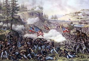 Amerikaanse Burgeroorlog (1861 - 1865): Slag bij Chickamauga (Georgia) 18-20 september 1863. Gravure uit de 19e eeuw