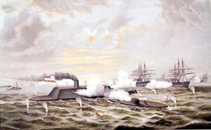 Amerikaanse Burgeroorlog (1861 - 1865): Zeeslag bij Hampton Roads (Virginia) 08-09 maart door Unknown artist