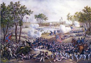 Amerikaanse Secessieoorlog of Burgeroorlog (1861 - 1865): Cold Harbor of Tweede Slag bij Cold Harbor, Virginia 31 mei - 1 juni 1864. Gravure uit de 19e eeuw