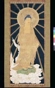 Amitabha (Amida) Triade die uit de Hemel Neerdaalt