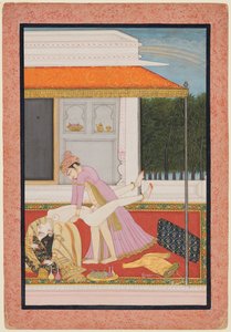 Een Minnaarskoppel, Waarschijnlijk Raja Mahendra Pal van Basohli (r. 1806-13) met een Favoriete Koningin door Unknown artist
