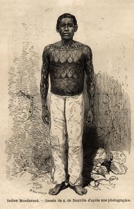 Een Indiase Mondurucu (of Mundurucu), stam van de staat Para, in de regio van de rivier Tapajos door Unknown artist