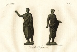 Oude Etruskische beelden van mannen in toga, tuniek, calzari (schoenen) door Unknown artist