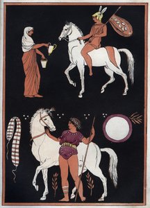 Oude Griekenland - Manier om een paard te bestijgen - gravure uit Usi e Costumi di Tutti i Popoli dell