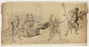 Engelachtige Artillerie (recto); Gevechtsscène (verso) door Unknown artist