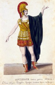 Antigone krijgerskostuum. 18e-eeuwse gravure. door Unknown artist