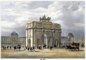 Arc de Triomphe du Carrousel - lithografie, circa 1830 door Unknown artist