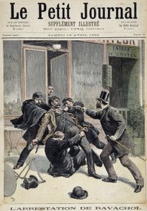 Arrestatie van de anarchist Francois Koenigstein alias Ravachol (naar zijn moeders naam) (1859 - 1892). Een van 