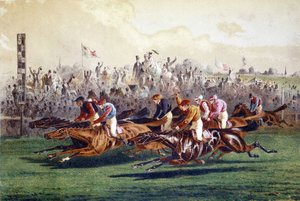 Aankomst van een paardenrace. Illustratie uit de 19e eeuw