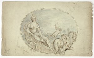 Aurora in haar strijdwagen (recto); drie mannelijke portretbustes (verso) door Unknown artist