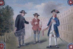 Aux trois ordres. Bord voor een kokardeverkoper in het Palais-Royal. Palais-Royal door Unknown artist