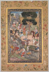 Babur ontmoet Sultan Ali Mirza bij de Kohik Rivier, uit een Babur-nama (Herinneringen van Babur) door Unknown artist