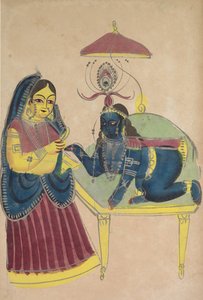 Baby Krishna vraagt om boter van Yashoda