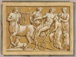 Bacchus in zijn wagen met bedienden