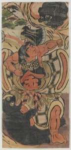Banner met Kintaro in gevecht met beren door Unknown artist
