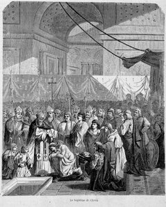 Doop van Clovis door Anastase II in de Kathedraal van Reims op 25 december 498 - in "Histoire des papes", vol. 1, Maurice Lachatre door Unknown artist