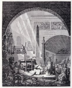 Baron Dominique Vivant-Denon (Vivant denon) op zijn kantoor, omringd door kunstvoorwerpen en Napoleon
