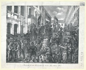 Barricade bij de universiteit op 26 mei 1848 in Wenen door Unknown artist