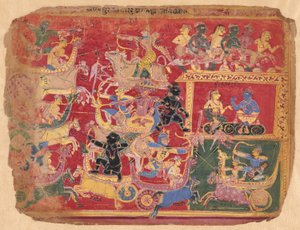 Strijd van de Krachten van Krishna en Bana, uit een kopie van de Verspreide Bhagavat Purana door Unknown artist