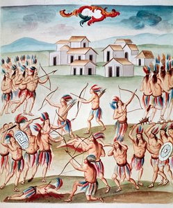 Slagveldscène, hinderlagen in Acolman, Mexico (ca. 1770-1780) door Unknown artist