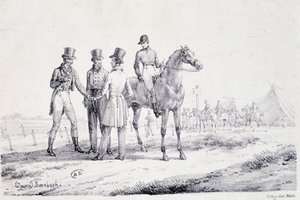 Wedden aan de rand van het raceveld met een jockey te paard - lithografie, begin 19e eeuw door Unknown artist