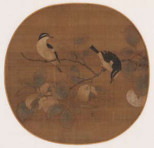 Vogels op een perziktak door Unknown artist