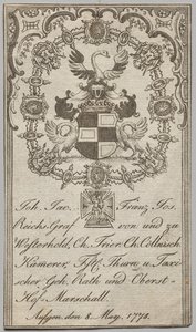 Boekplaat: Johan. Jac. Franz-Joseph, Reichs-Graf von Westerhold