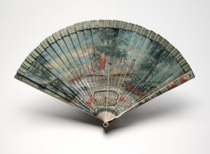 Brisé waaier met een scène van twee koppels in een landschap, ca. 1700-25