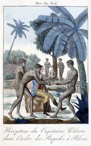 De ontvangst van kapitein Wilson in de orde van de Rupaks aan Pelero. door Unknown artist