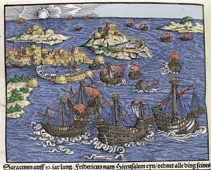 Inname van Jeruzalem door Saraceense legers in februari 638. In "Den Edlen Strengen Besten Fromen" door Johann Stumpff door Unknown artist