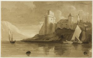 Kasteel aan het meer door Unknown artist