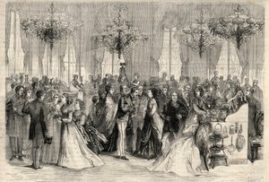 Liefdadigheidsverkoop bij het Ministerie van Buitenlandse Zaken voor de bouw van een Duits ziekenhuis in Parijs. Gravure in 