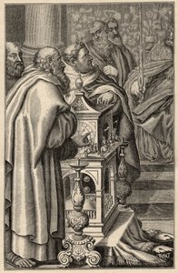 Karel de Grote ontvangt het geschenk van een clepsydra (waterklok) van Harun al-Rashid - In 797 biedt de kalief van Bagdad, Haroun ar-Rachid (765-809) Karel de Grote een clepsydra aan, symbool van de technologische knowhow van de Arabische beschaving door Unknown artist