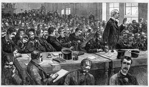 Charles Julius Guiteau (1841-1882), moordenaar van de Amerikaanse president James Abram Garfield (1831-1881), tijdens het proces in 1881, Verenigde Staten