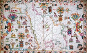Kaart van het westelijke Middellandse Zeegebied met de noordkust van Afrika en Spanje door Unknown artist