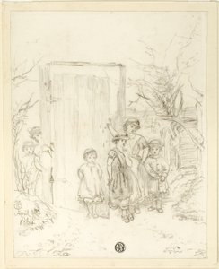 Kinderen bij een Deur door Unknown artist