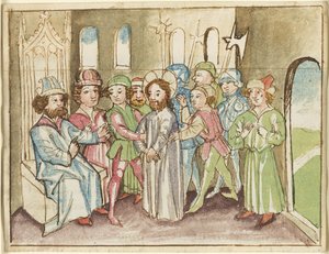 Christus voor de hogepriester Annas, uit een Plenarium door Unknown artist