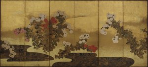 Chrysanten naast een stroom door Unknown artist