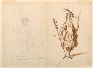 Kostuumontwerp: Jeugd en Diana voor een ballet door Unknown artist
