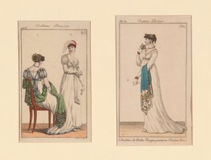 "Costume Parisien" Modeplaten uit Journal des Dames et Des Modes en Costume Parisien (Het tijdschrift van dames en mode)